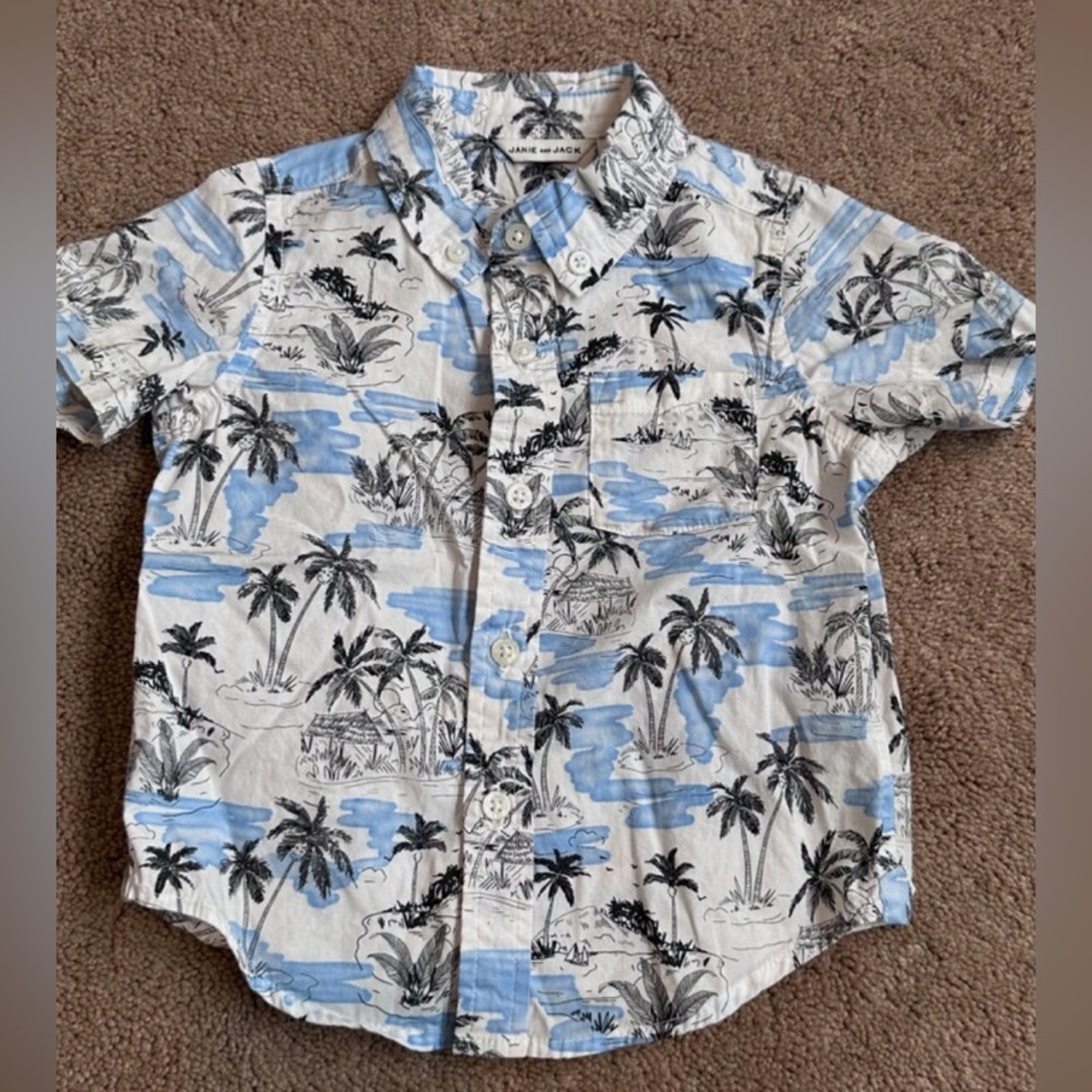 Janie and Jack Palm Print Short Sleeve Shirt Kid Size 4